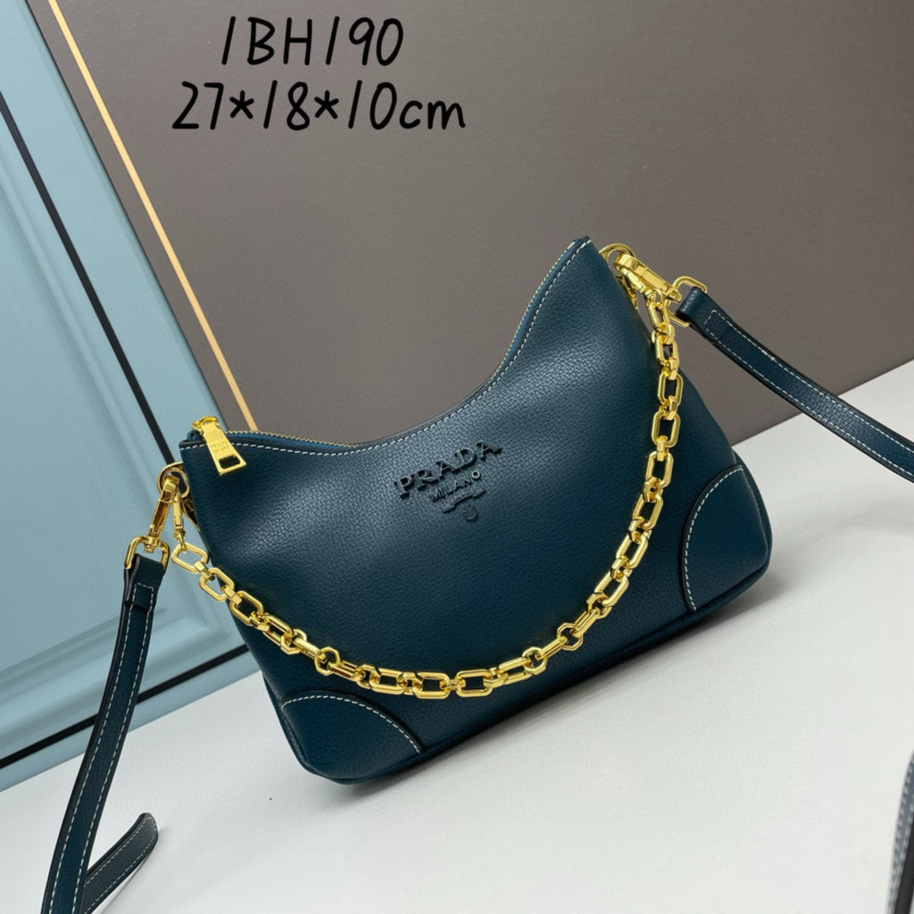 Prada Arqué Shoulder Bag – Authentic Brushed Leather Luxury Designer Handbag