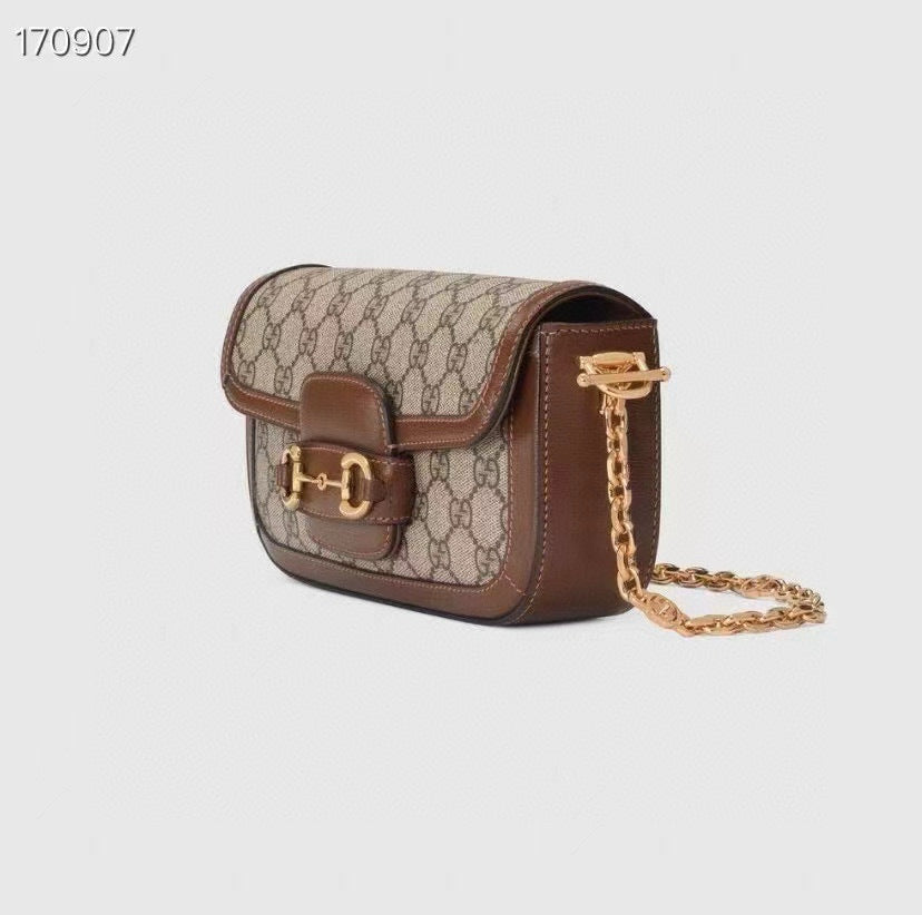 Gucci GG Monogram Canvas Horsebit Chain Shoulder Bag